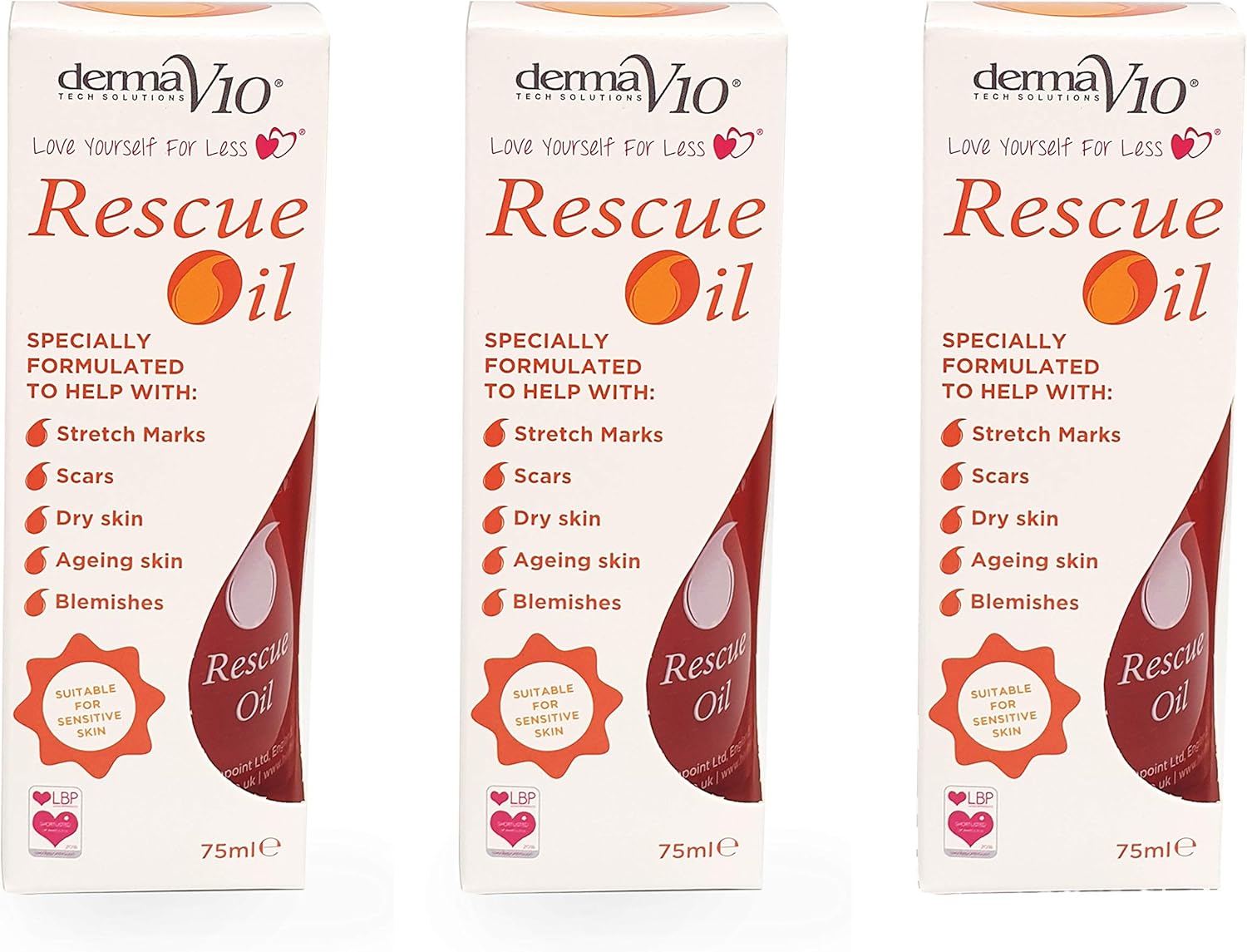 Healthpoint Derma V10 Rescue Oil, Reduce Appearance Of Stretch Marks Scar Tissue, Dry, Dehydrated Skin, After Sun, Ageing