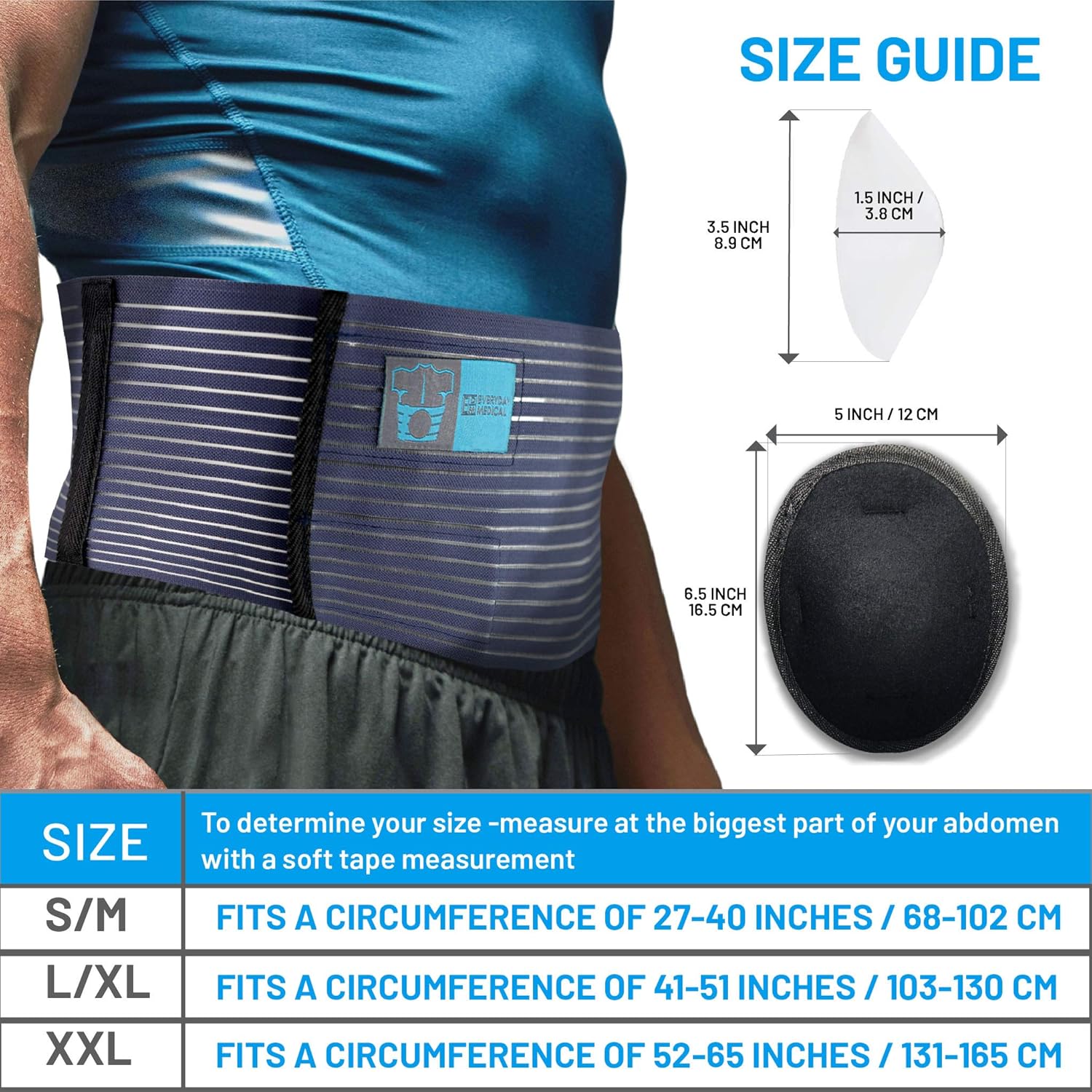 Everyday Medical Umbilical Hernia Belt - for Men and Women – Abdominal Hernia Binder for Belly Button Navel Hernia Support, Helps Relieve Pain - for Incisional, Epigastric, Ventral, Inguinal Hernia: Health & Personal Care