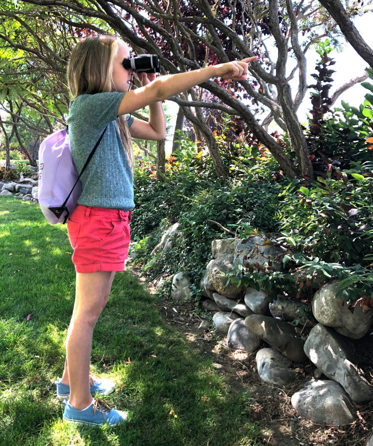 Unplugged Explorers 9 Piece Kids Outdoor Explorer Kit- Backpack, Binoculars, Flashlight, Compass, Bug Collector, Whistle, Magnifying Glass, and Journal. Boy/Girl STEM (Purple): Toys & Games