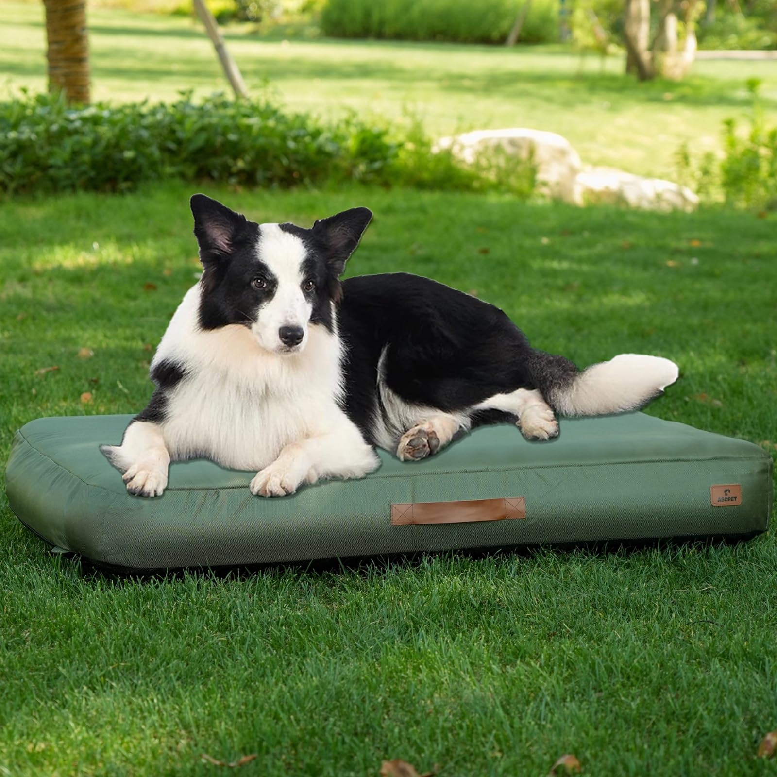 Photo 1 of ABCPET Outdoor Inflatable Dog Bed for Medium Dogs, Outdoor Travel Dogs Met with Removeable Cover, Inflated Dog Bed Waterproof Summer Pet Mat with Anti-Slip Bottom, Army Green, 41x28 inch