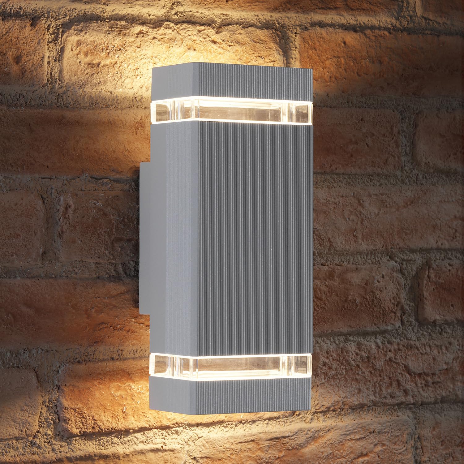 Auraglow Indoor/Outdoor Double Up & Down Wall Light (Warm White, Silver)