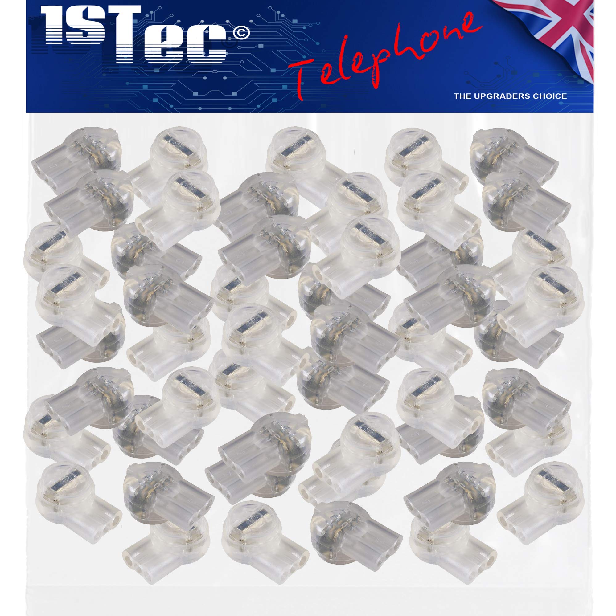 1STec 50 x Genuine BT 3 Wire 8B External Internal Waterproof Gel Filled Crimp Connectors for Joining Solid Core Telephone or Alarm Cable Connecting Block Repairs Splice or Join Phone Wires 50 Pack