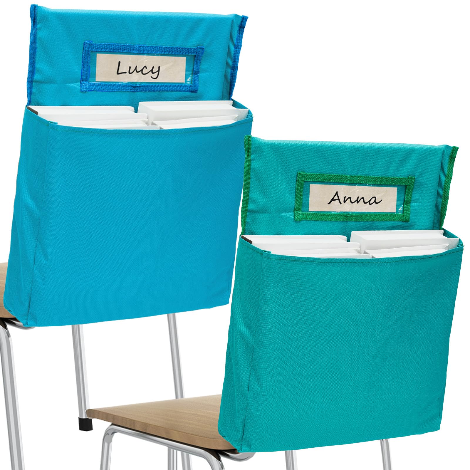 Photo 1 of Lewtemi 2 Pack Chair Back Pockets Storage School Seat Pockets Storage for Classrooms Desk Pocket Organizer without Name Tag, 18 x 17 Inch(Blue, Green)