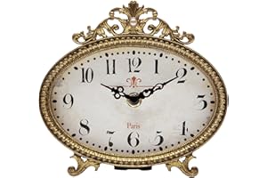 NIKKY HOME Vintage Table Clock, French Turquoise Color Rococo Style Desk Clock Battery Operated Rustic Design, Home Décor for Living Room, Bedroom, Bedside, Desk, Gift Clock - Gold