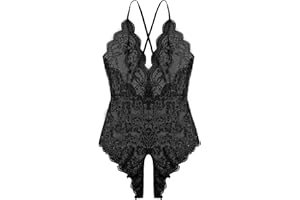 LAHAIMA Women One Piece Lingerie Sexy Teddy Lingerie V Neck Sexy Bodysuit Lace Nightie