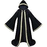 TOONRAIN Velvet Wizard Hooded Robe for Adult, Medieval Cape Renaissance Cloak for Men Women Halloween Costume