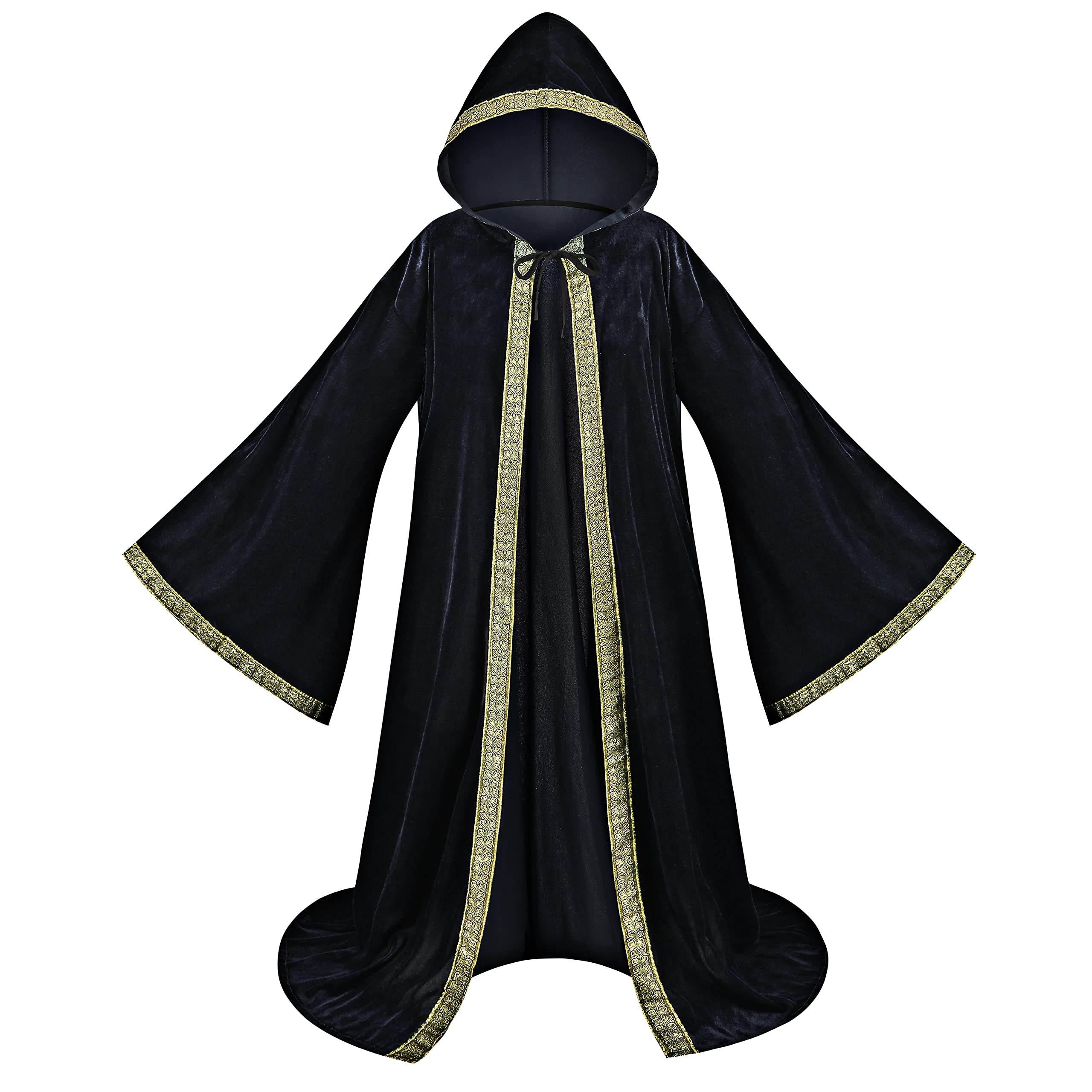 Photo 1 of TOONRAIN Velvet Wizard Hooded Robe for Adult, Medieval Cape Renaissance Cloak for Men Women Halloween Costume (Black,140cm)