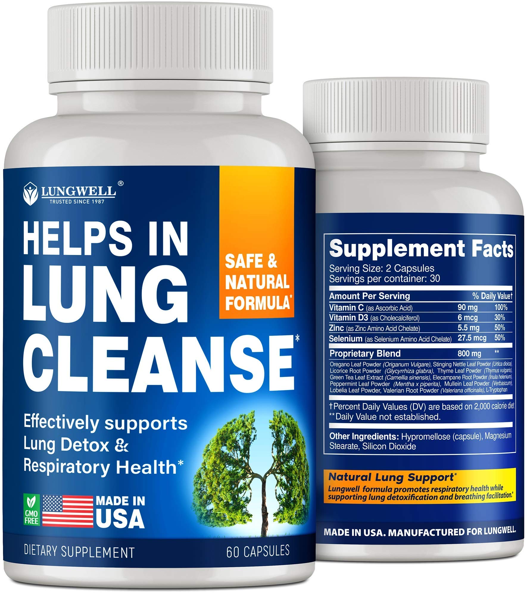 Quit Smoking Aid Lung Cleanse & Detox Pills Made in USA Helps to