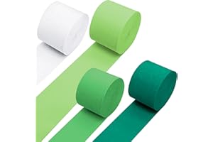 PheiLa Green Party Supplies, 4 Rolls Green and White Crepe Paper Streamers for DIY Gift Wrapping Paper Birthday Baby Shower Wedding Holiday Party Decorations, 1.77 Inch x 82 Ft/Roll, 328ft