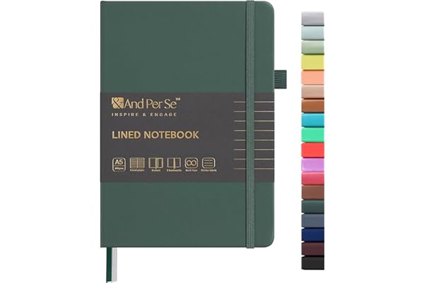 And Per Se A5 Lined Notebook - 160 Pages 100 GSM Thick Paper, Hardcover LAY-FLAT Journal with Pocket & 2 Bookmarks, for Writi