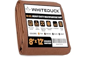 WHITEDUCK Canvas Tarp 18 oz. Heavy Duty Waterproof UV Resistant, Rustproof Grommets, Industrial & Commercial Use Cloth Tarp (Cut Size: 8'x12', Finished Size: 76x11'6, Brown)
