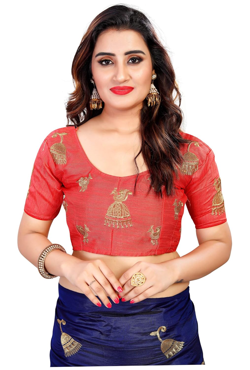 vastrang women's paper silk embroidered saree with tassels & blouse, 5459