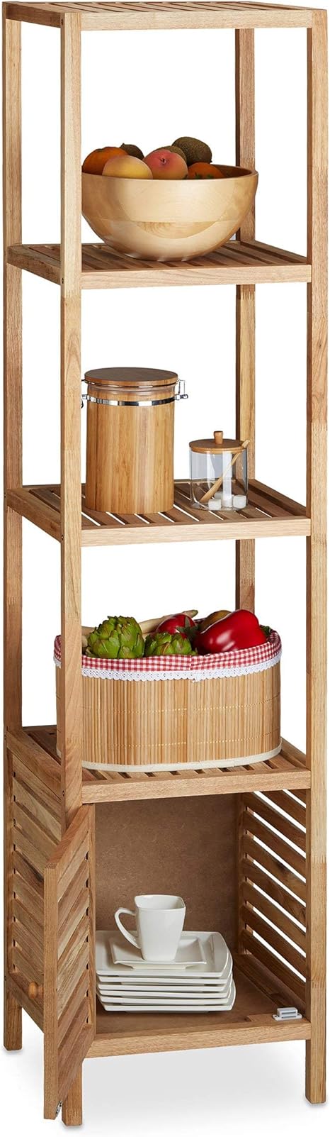Relaxdays Estantería baño de Madera, 5 estantes, 1 una Puerta, Nogal
