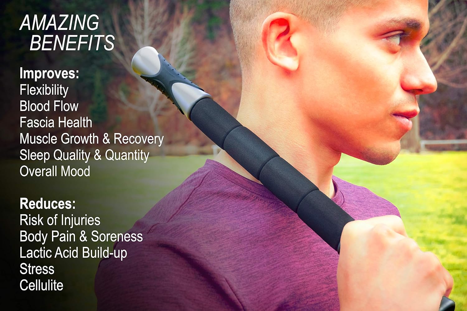 Muscle Roller Stick by Enzo 17.6" | Gentle Foam Massage Roller for Sore Muscle Lactic Acid and Joint Pain Relief | Portable Physical Therapy and Recovery Tool Black and Gray: Health & Personal Care