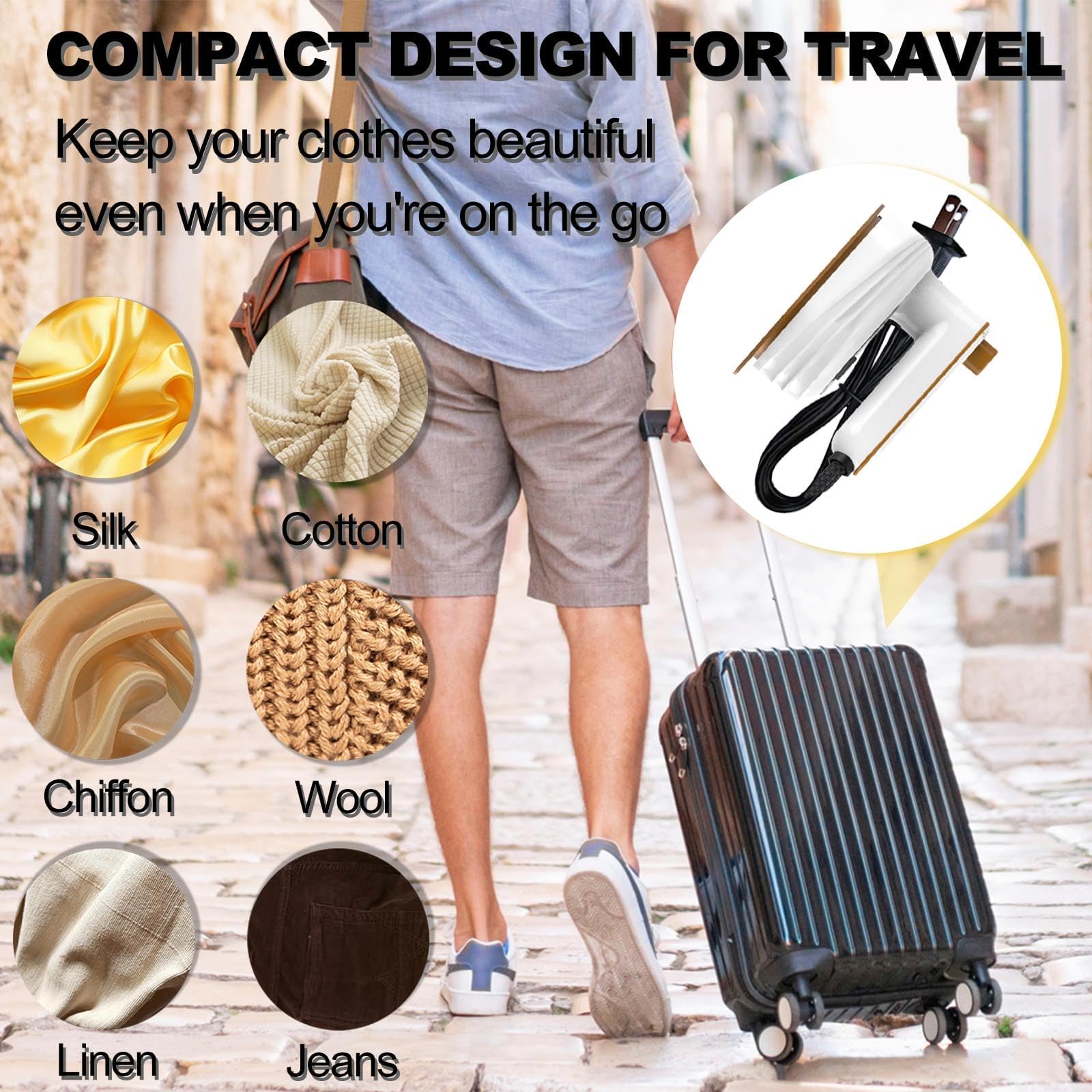 Mini Travel Iron for Clothes, 2 In 1 180 Degree Small Size Portable Handheld Iron with Dry And Wet Ironing for Home Business Clothing (White)