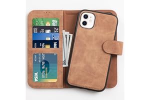 LUMARKE Designed for iPhone 11 Wallet Case - Detachable Flip Folio Cover - RFID Blocking 4 Card Slots Holder - Premium PU Leather Magnetic Kickstand - Protective Phone Case 6.1", Brown Color