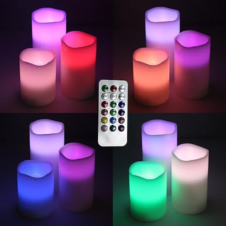 Goyal Led Multi Color Pillar Candles (Set of 3) with 18 Function Remote