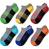 Comfoex Boys Socks 6 Pairs Ankle Athletic Sock Half Cushioned Low Cut Socks For Little Big Kids