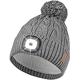 Etsfmoa Winter Hat with Light,Fleece Lined Knit Beanie,Type-c Rechargeable LED Cap