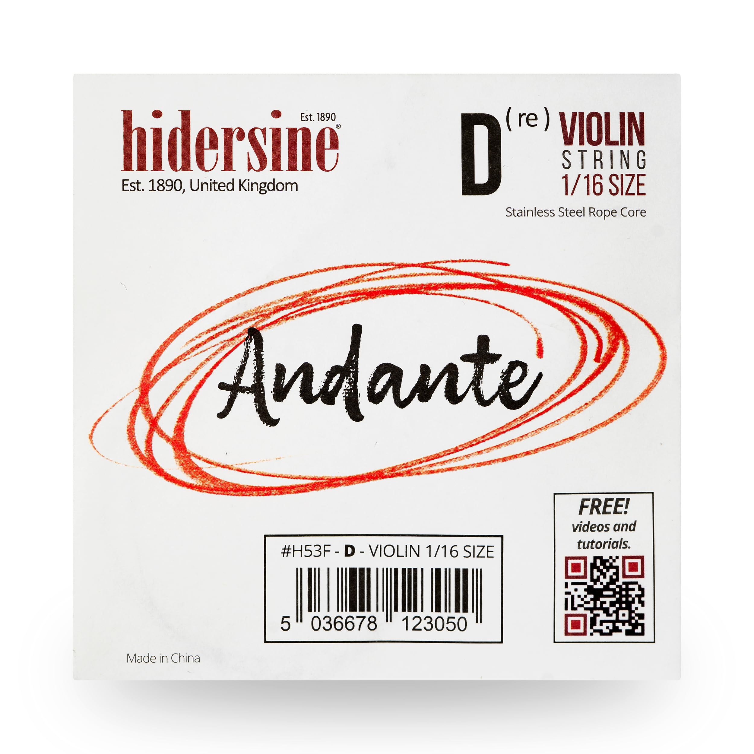 Hidersine Andante SINGLE D String for Violin 1/16 size. Steel Rope Core string feels easy to play. Great tone and great value. Perfect for Students with sixteenth sized violins.