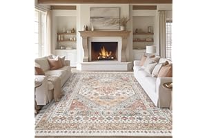 zesthome 8x10 Area Rugs for Living Room,Non-Slip Backing Washable Rugs,Vintage Large Area Rug，Stain Resistant Home Decor Rug (Orange,8'x10')