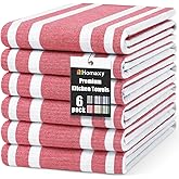 Homaxy Premium Kitchen Towels 18”x 28”, Large Cotton 380 GSM Kitchen Hand Towels, Stripe and Terry Dish Towel, Highly Absorbent Tea Towel Set with Hanging Loop, 6 Pack, Red