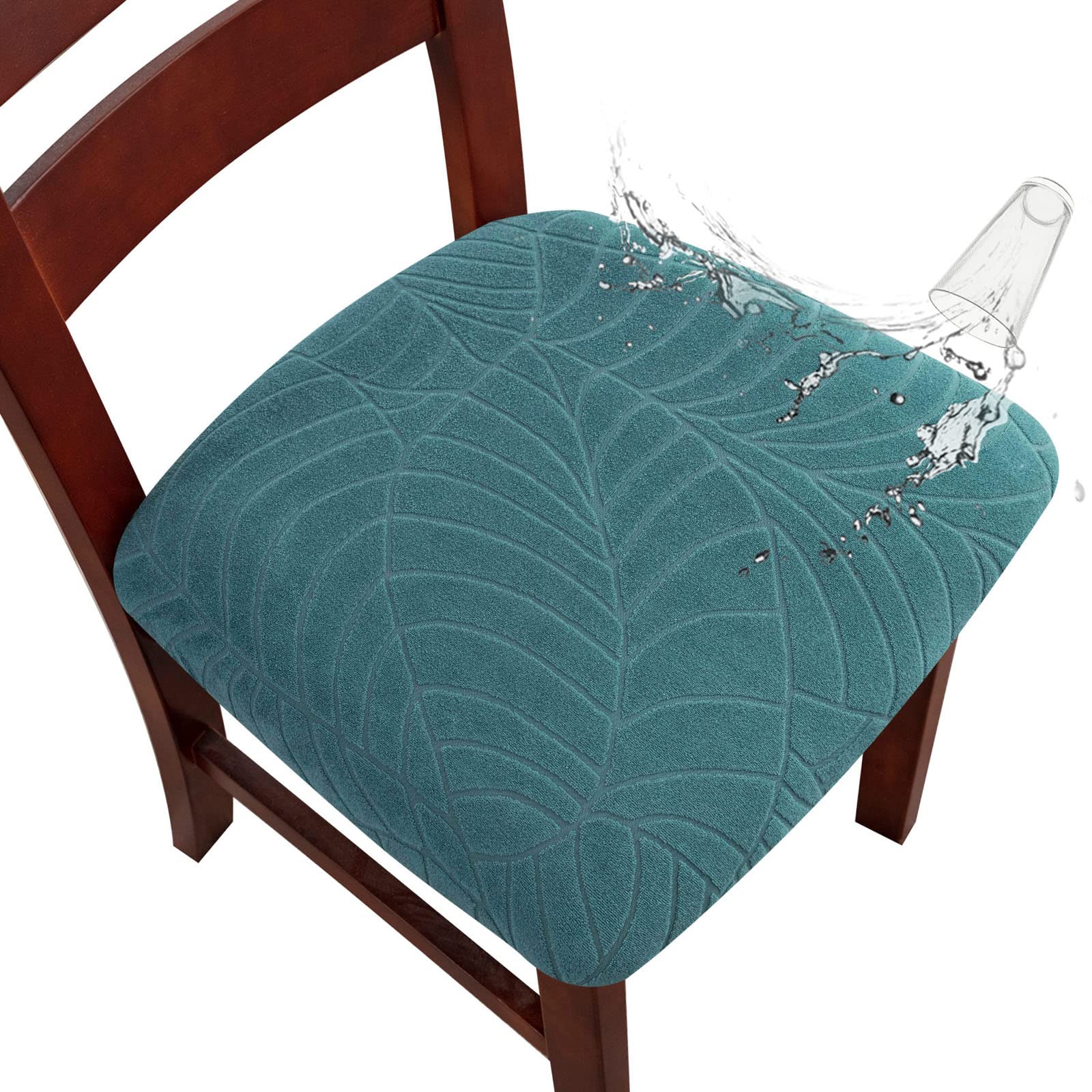 Photo 1 of Genina Waterproof Seat Covers for Dining Room Chairs, Stretch Chair Covers Removable Washable Dinning Room Kitchen Chair Seat Cushion Slipcovers (Leaves-Peacock Blue, 4 PCS)