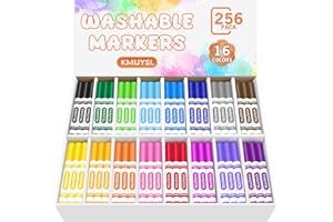 KMUYSL Washable Markers Bulk, Assorted Colors - Broad Line Conical Tip Coloring Markers for Kids, School Art Supplies & Back to School Supplies, Teacher Classroom Must Haves (16 Colors, 256 Pcs)