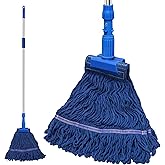 NEWE Commercial Mop for Floor Cleaning, Heavy Duty Industrial Mops with 55 inches Long Handle, Looped-End Wet Dry String Mop 