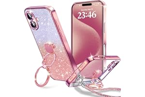 KAJICOO for iPhone 17 Case Double Ring Glitter Card & Strap 17 Cover Lightweight Thin Glitter Design Cute Fashionable Girls L