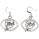 Dolphin silver sports fan football earrings
