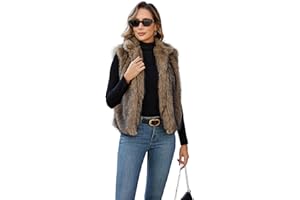 FIOPHY Womens Faux Fur Vest Stand Collar Sleeveless Open Front Cardigan Top Fuzzy Coats Jacket Fluffy Outwear with Pockets