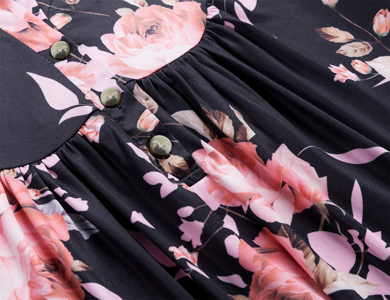 Eanklosco Women\'s Tops V Neck Floral Print Shirts Swing Ruffle Blouses Button up Tunic Casual Flowy Long/Short Sleeve