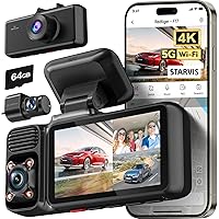 REDTIGER F17 4K 3 Channel Dash Cam 5.8GHz WiFi GPS with 64GB Card, 2160P+1080P+1080P Front and Rear Inside Loop Recording, Tr