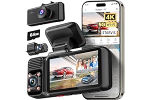 REDTIGER F17 4K 3 Channel Dash Cam 5.8GHz WiFi GPS with 64GB Card, 2160P+1080P+1080P Front and Rear Inside Loop Recording, Tr