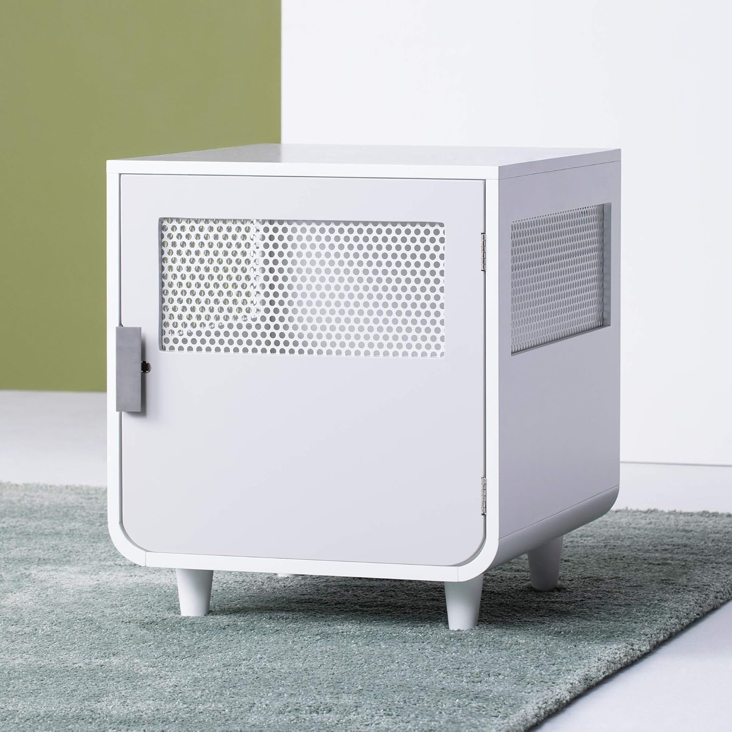 white wooden dog crate