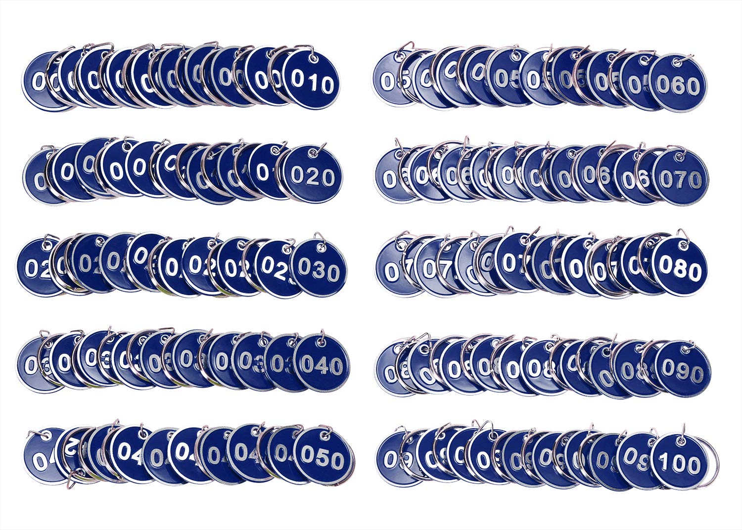 ONLYKXY 1-100 Number Colorful Tough Aluminum Metal Numbered Marking Identification Hang Tags Luggage Labels ID Tag with Split Rings for Organized Coded Key Box Cabinet System Identifier (Navy Blue)