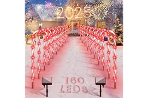 AOSEA 20 Pack Christmas Decorations Outdoor, 160 Red LEDs Solar Christmas Candy Cane Lights, Solar Pathway Lights with 8 Lighting Modes, Waterproof Solar Lights for Yard, Walkway, Lawn, Garden Decor