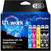 Uniwork Remanufactured Replacement for Epson 126 Ink Cartridges 5 Pack | Replacement for T126 Ink Use for Workforce 435 520 545 635 645 WF-3520 WF-3530 WF-3540 WF-7010 WF-7510 WF-7520 Stylus NX430