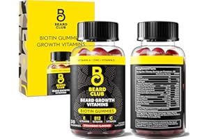 The Beard Club Biotin Beard Growth Vitamin Gummies - Hair Supplement for Men - Vitamins B12, E, & C to Support a Thicker Fuller Looking Facial Hair - Strawberry Gummy