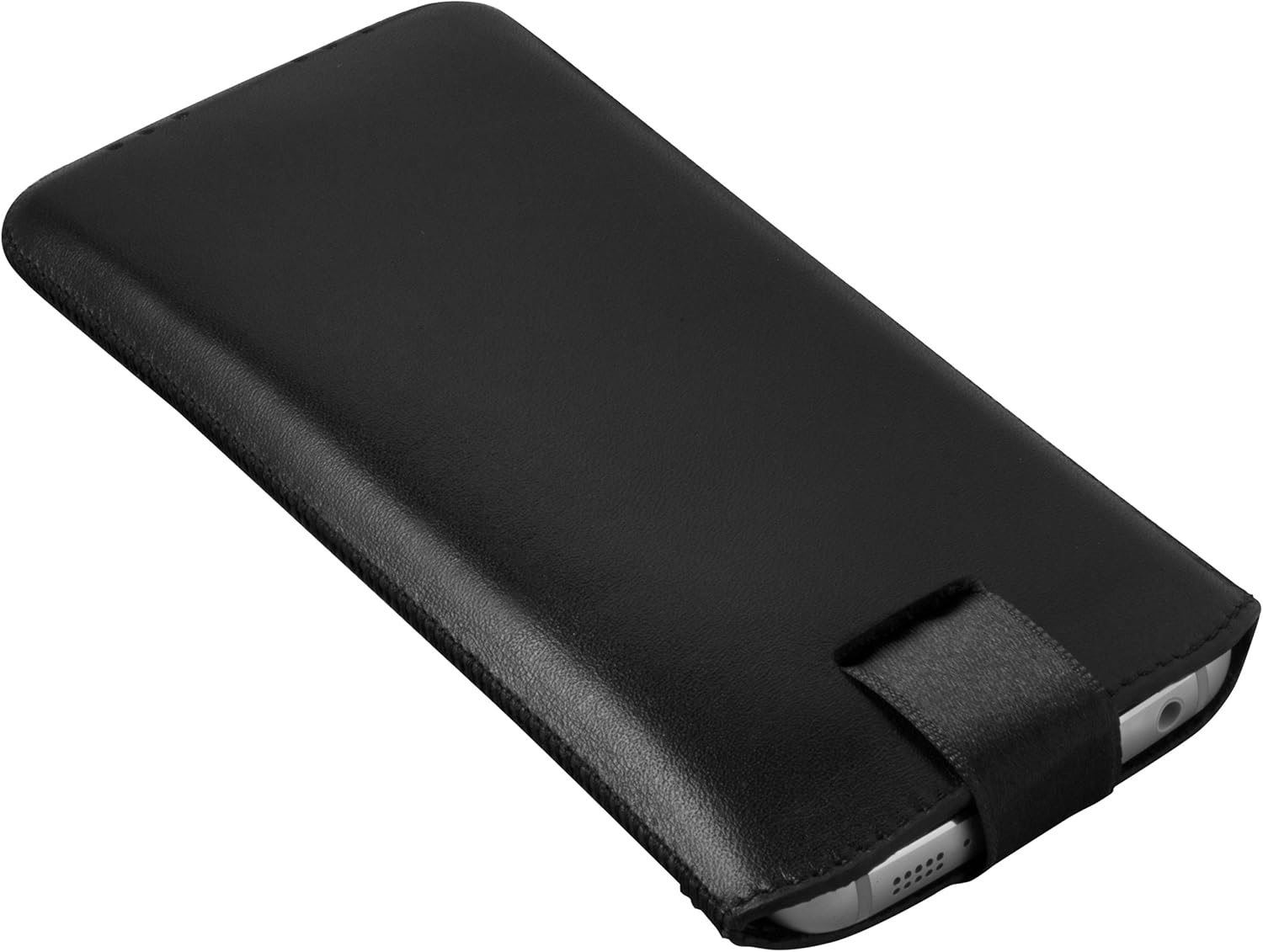mumbi Real Leather Pouch With Flap And Pull-Up Strap for Samsung Galaxy, Black, Galaxy S6 Edge - Image 5