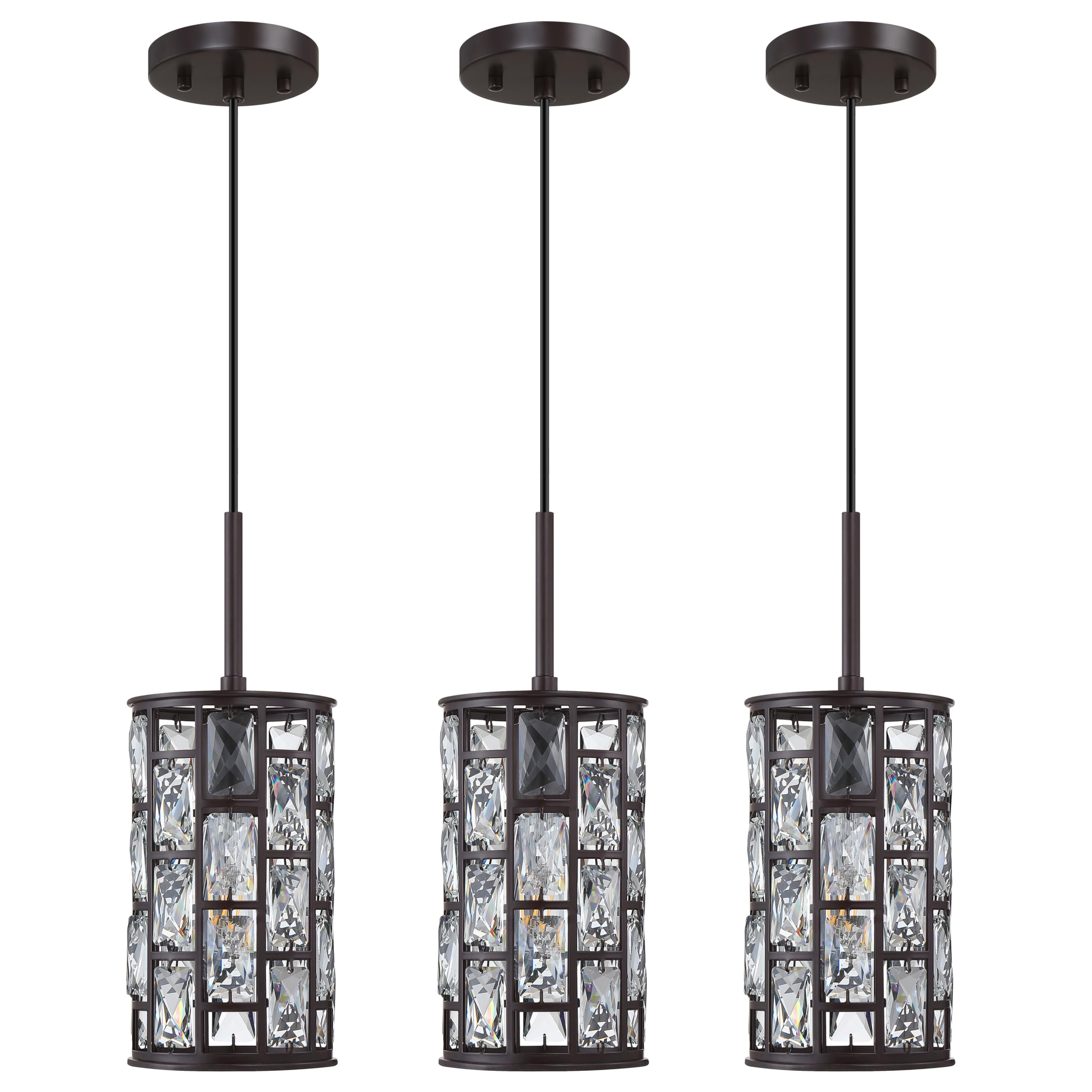 Photo 1 of 3 Pack Hanging Polyhedron Crystal Kitchen Island Pendant Ceiling Light Fixture,Modern Pendant Lighting Oil Rubbed Bronze Finish for Over Sink Dining Room Bedroom Hallway,UL Listed