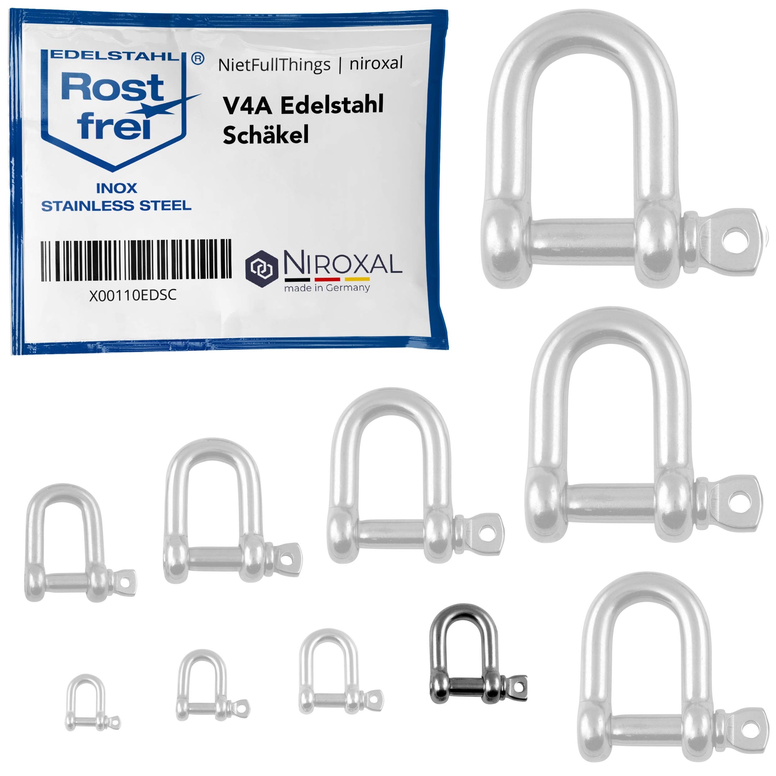 NietFullThings 1 pieces 7-mm Stainless steel shackles made of V4A short straight robust shape breaking load 2.200 kg Shackles 7x23,5-mm — image 1