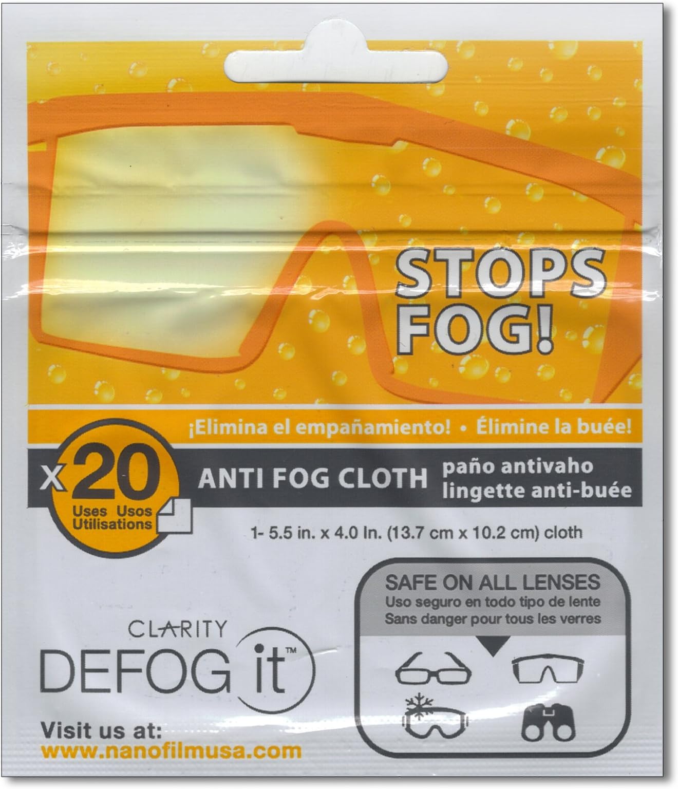 Clarity Defog It Dry Anti Fog Cloth (50 Count) 20 Uses Per Cloth