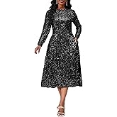 MIJUNMIO Long Sleeve Glitter Women's Maxi A-line Sparkly Party Evening Cocktai Elegant Sequins Dress