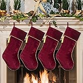 Ugiftcorner Red Christmas Stockings 4 Pack Velvet Christmas Stockings with Gold Tassel Decorations for Fireplace Holiday Party
