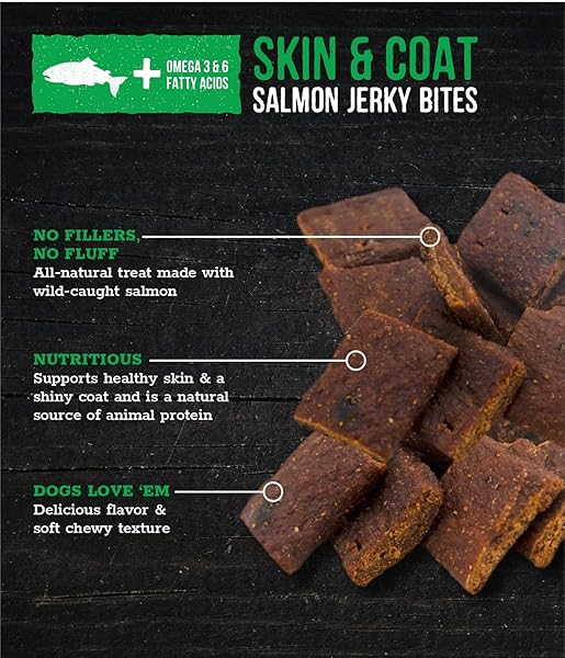 WHOLESOME PRIDE FUNCTIONAL DOG SKIN & COAT SUPPORT SALMON RECIPE JERKY BITES DOG TREATS – 8 OZ