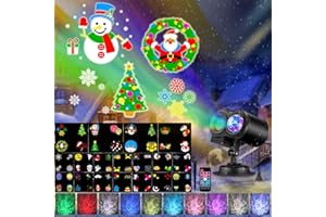 KABCON Christmas Projector Lights Remote Control 2-in-1 Moving Patterns with Ocean Wave LED Landscape lamp Waterproof Outdoor Indoor Party Yard Garden 18 Slides 10 Color