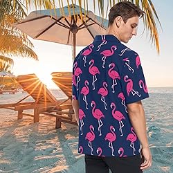 visesunny Hawaiian Shirt for Men Pink Flamingo