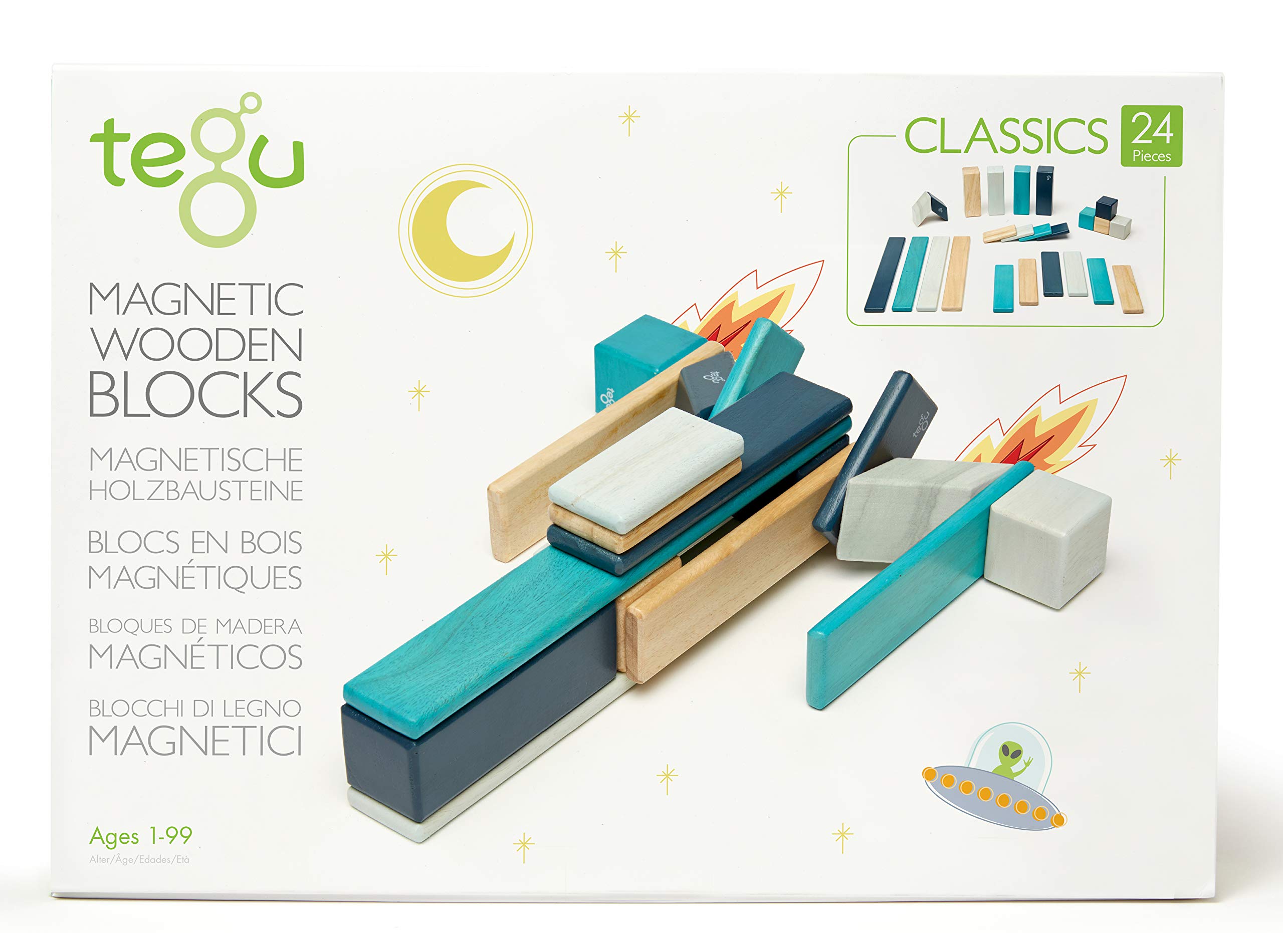 24 PieceTegu Magnetic Wooden Block Set, Blues